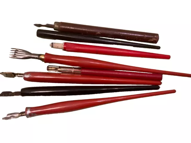 dip pens round nibs hand handles plastic red vintage fountain with 5 line ruling