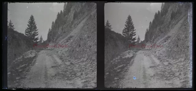 Route de Montagne c1930 Photo NEGATIVE Plaque de verre Stereo Vintage V21T8n2