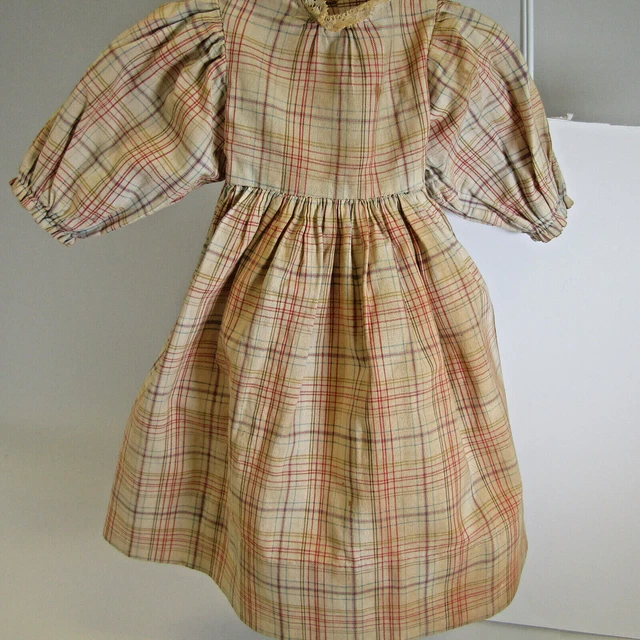 Early Doll Dress 19th Century Cotton Hand Sewn 11" Long Civil War Era