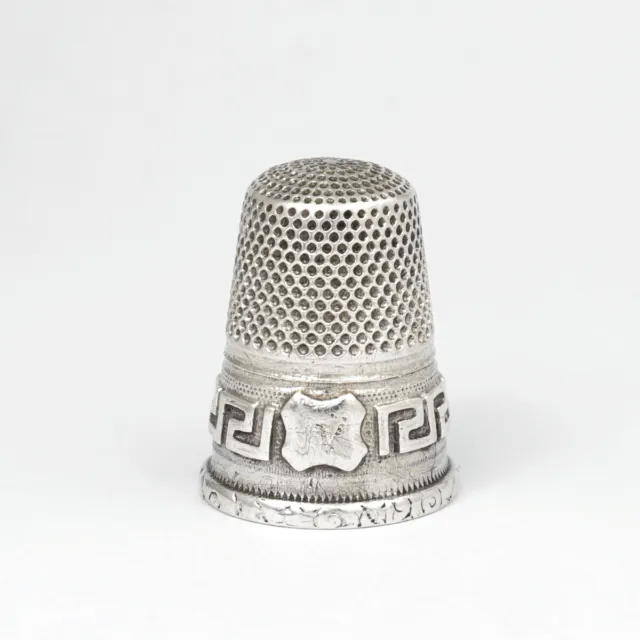 Antique French Silver Sewing Thimble, Greek Key Design