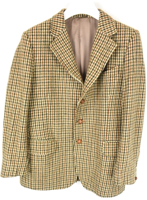 70's Harris Tweed Giacca Uomo ~ Grande Singolo Petto con Motivo Lana Foderata