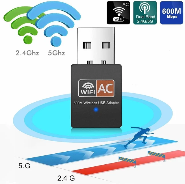 DUAL BAND WIFI Dongle 2.4Ghz 5Ghz Wireless Usb Adapter 600Mbps Pc