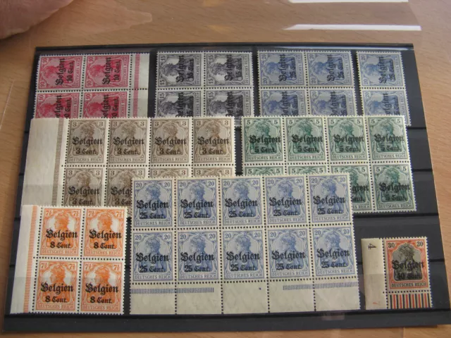 German Occ. WWI Belgium - good lot MNH blocks of 4 / 8 / 10 - HIGH CV - U404