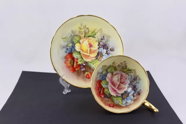 Aynsley Teacup And Saucer, Vintage Bone China, Hand Painted, Ja Bailey – Mint