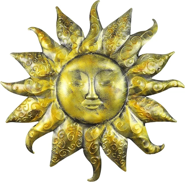 Metal Sun Face Wall Plaque Decor Hang Art Patio Fence Porch Home Garden Office