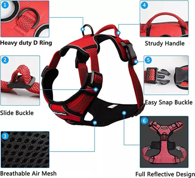 Premium Dog Harness No Pull With Sturdy Handle 2 Lead Attachments by Petifine®