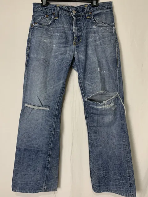 Men’s Rock & Republic Flare Bootcut Jeans 33 x 30 Distress Preowned Blue 6493