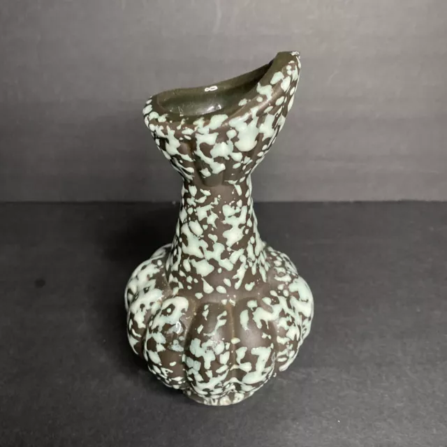 Vintage  Art Pottery Speckled White Light Green on Brown Vase Made In USA 971