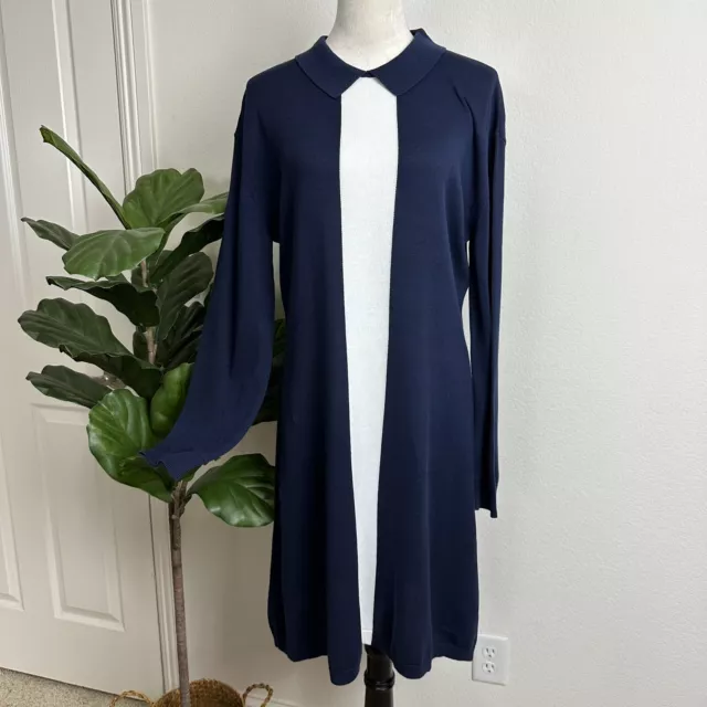 Lacoste Women's Long Sleeve Pull Over Sweater Dress Collar Sz 44 / 14 Blue White