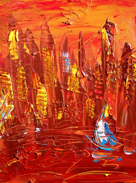 NEW YORK CITY  Abstract Pop Art Painting Original Oil  Canvas Gallery  TDW5T3ty4