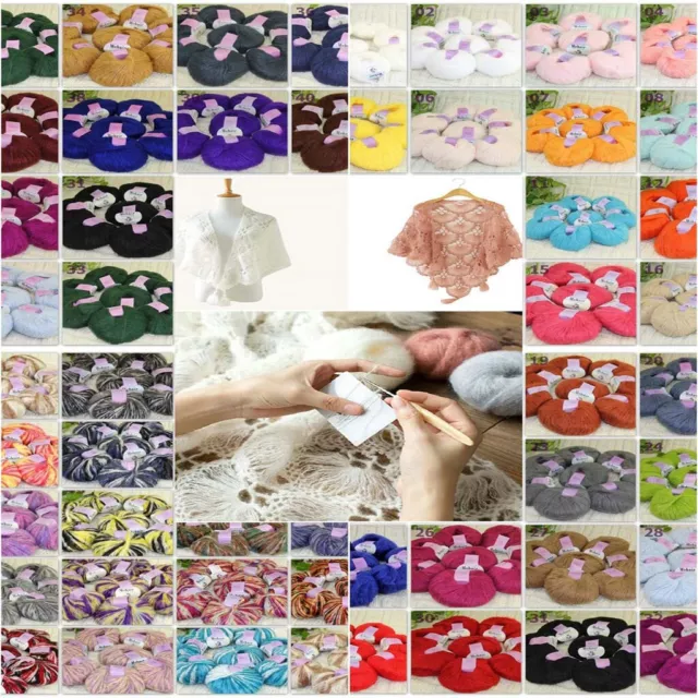 60Colors 1-8 BallsX50gr Fluffy Soft Mohair Lace Crochet Shawl Hand Knitting Yarn