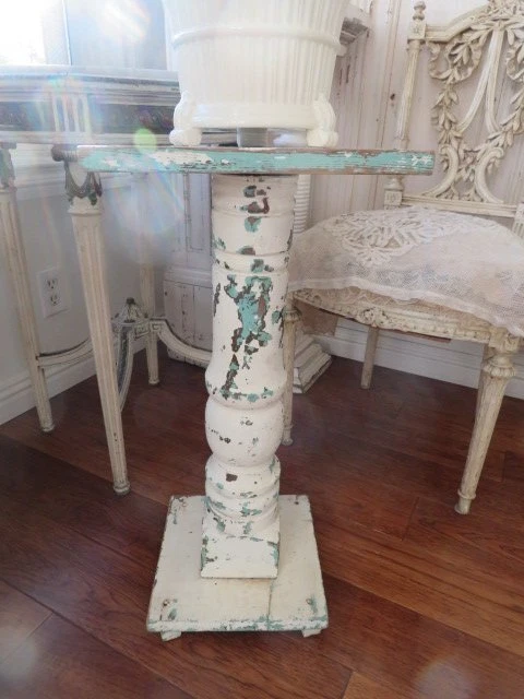 AWESOME Old Vintage Architectural WOOD COLUMN PEDESTAL DISPLAY STAND White 3