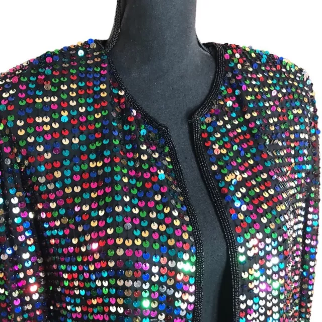 VTG Papell Boutique Evening Womens Silk Sequined Jacket SZ M Adrianna Papell 3