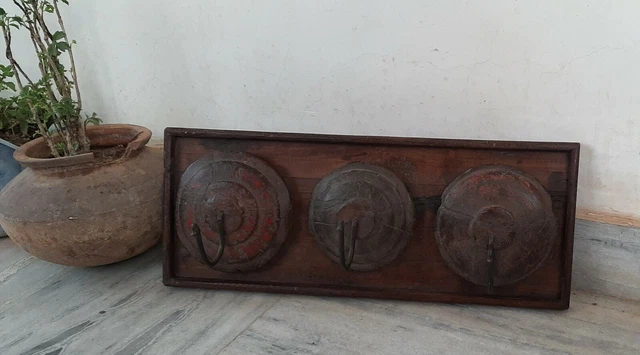 Old wooden wall hanging coat hangers iron wood coat rack rustic indian hooks
