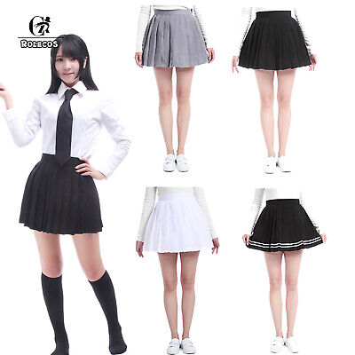 Women Girl JK School Uniform Pleated Skirt Tennis Plain Sailor Short Mini Skirts