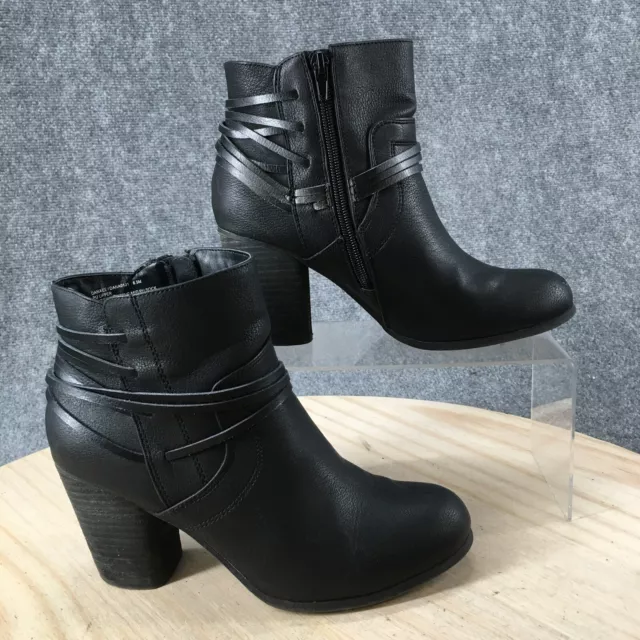 Madden Girl Boots Womens 8.5 M Danaee Ankle Booties Black Leather Heeled Zip