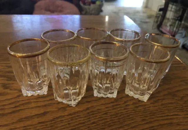 Vintage Federal Gold Rimmed Mini Shot Glasses ~ Set of 8