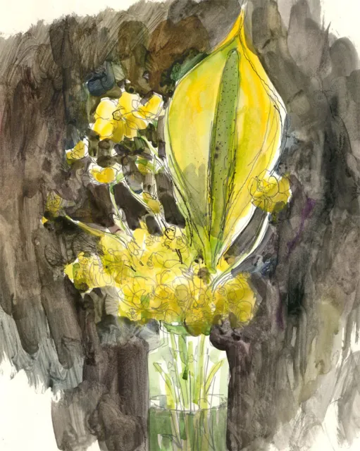 Mid 20th Century Watercolour - Spring Yellow Flowers