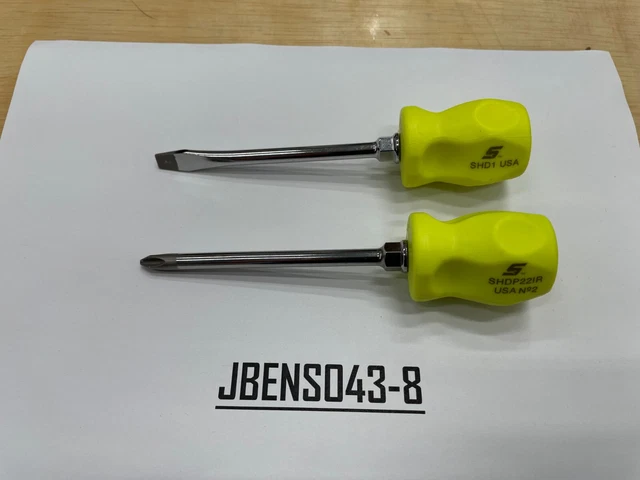 Snap-on Tools NEW 2pc HI-VIZ Hard Stubby Handle Standard Shaft Screwdriver Set