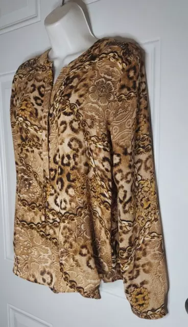 Jennifer Lopez Cheetah Print Long Sleeve Lightweight Embellished Tunic Top Small 2