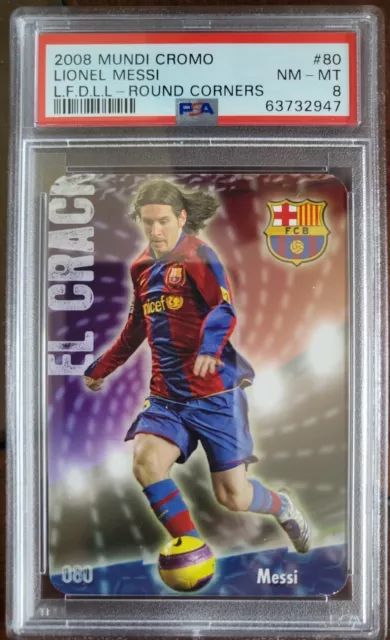 Mundi Cromo 2008 #80 Lionel Messi esquinas redondas PSA 8 Fichas de la Liga