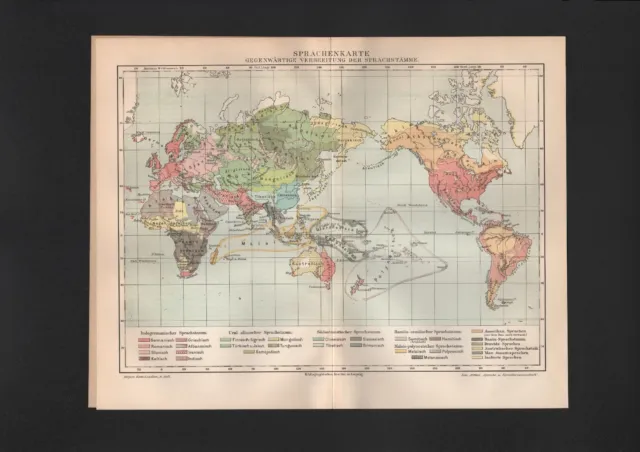 Landkarte map 1908: Sprachenkarte Gegenwärtige Verbreitung der Sprach-Stämme.