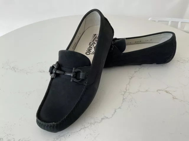 Worn Once - Salvatore Ferragamo Womans Black Nubuck Leather Loafers - Uk 3.5