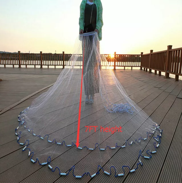 14ft Fishing Cast Net Bait Easy Throw Hand Mesh Telescopic Folding Landing Net