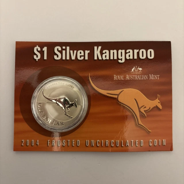 AUSTRALIA 1 DOLLAR 2004 Silver 1oz. Frosted BU 'Kangaroo' In Display ...