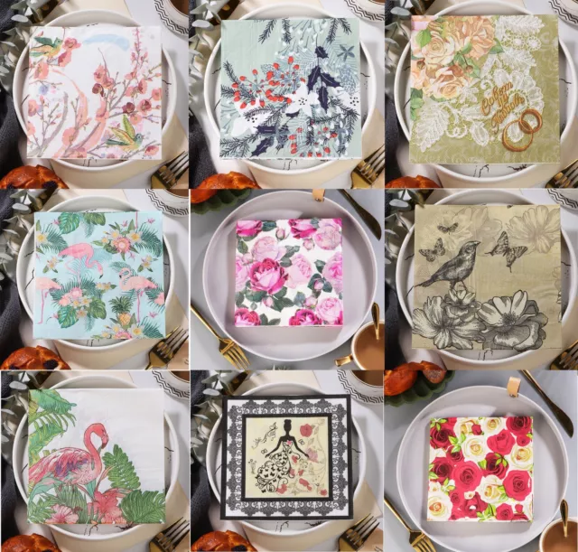 20pcs Napkins Printed Lunch Dinner Paper Serviettes Party Tissue Flowers Birds