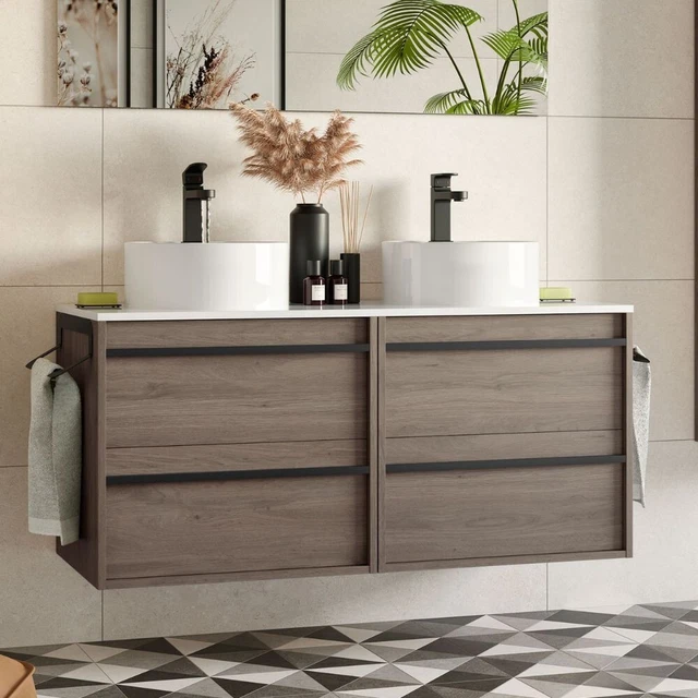 Mobili Bagno Mobile bagno sospeso Nuar120 rovere eternity doppio lavabo 4 casset