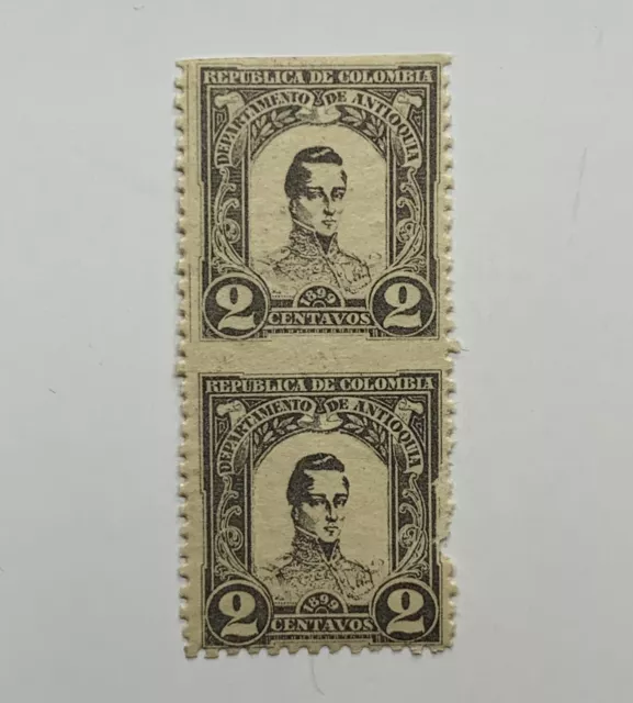 Error 1899 Colombia Antioquia Stamp Pair #119 Missing Horizontal Perf