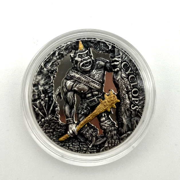 2021 Cyclops  2 OZ pure silver antiqued high relief gilded coin