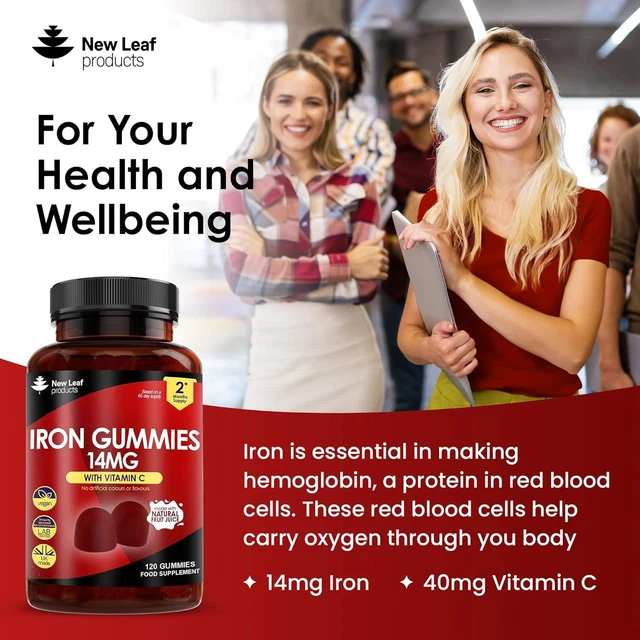 IRON GUMMIES 14MG 120 Iron Supplements Enriched Vitamin C Real Fruit