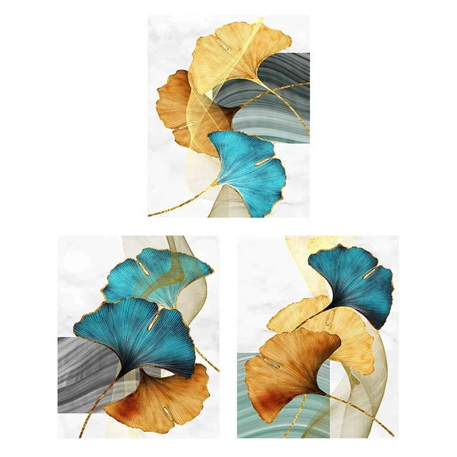 Pintura sin marco por números hojas de gingko hágalo usted mismo dibujo hecho a mano sobre lona artesanal