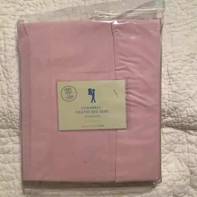 Falda de cama Pottery Barn Kids plisada orgánica algodón rosa talla queen NUEVA