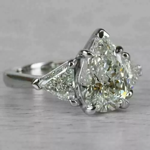 Three Stone Pear Cut 3.50 Ct Real Treated Diamond in 925 Silver Engagement Ring 3