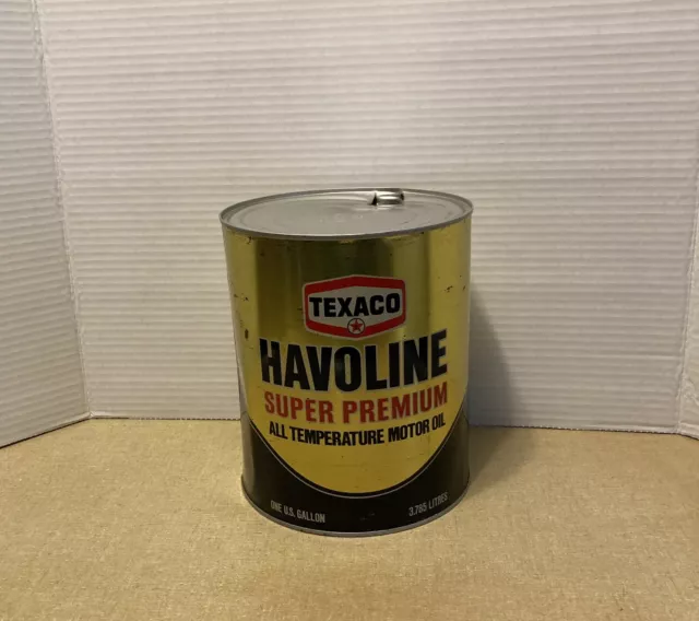 Vintage Texaco Havoline 1 GALLON All Temperature Empty Motor Oil Tin Can