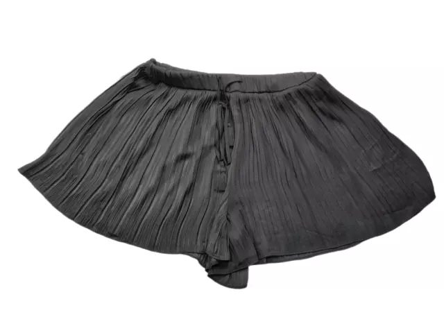 Womens Zara Black Satin Pleated Casual Flippy Loose Summer Shorts Size Small S