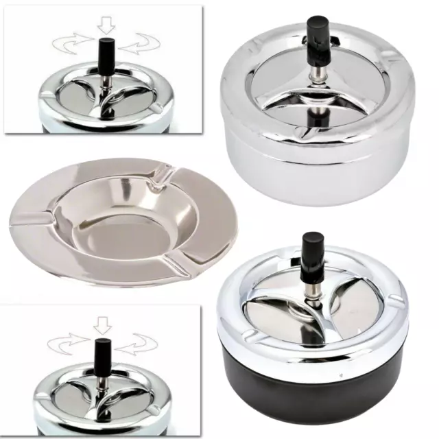 Stainless Steel Ashtray Cigarette, 13cm Ashtray Odour Free Spinning Ashtray