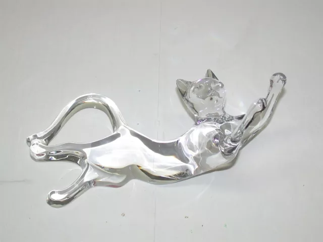 Baccarat Signed Crystal France w/ Box "Stretching Cat" ~ 6.25" x 2.75" x 1.75"