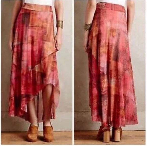 Anthropologie Weston Women's Fallen Sun Stretch Mesh Printed Midi Skirt Size M