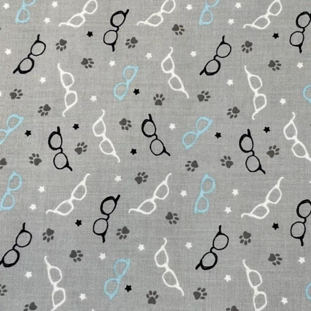 Cats Rule Paw Prints & Glasses Camelot Cotton Fabric Fat Quarter Or Continuous