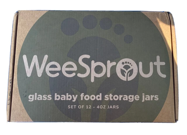 Wee Sprout glass storage 4 oz jars, Baby Food Jars Set of 12 Multicolored Lids