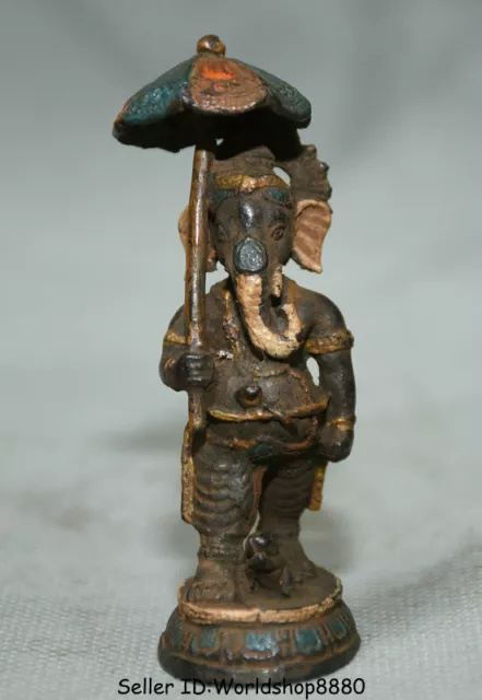 2.8" Old Tibet Bronze Painting Ganesh Lord Ganesha Elephant God Buddha Sculpture