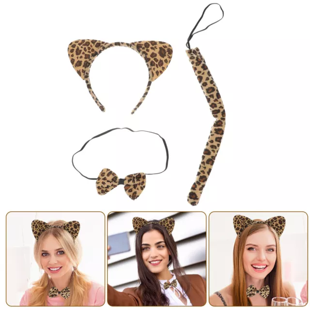 3 set stampa leopardata abbigliamento orecchie di gatto fascia per pelo cravatta con fiocco giapponese 3