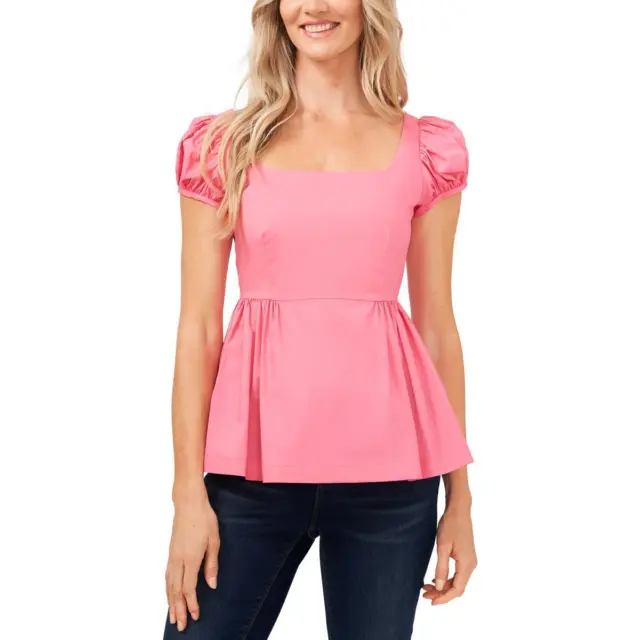 CeCe Womens Pink Square Neck Cotton Blouse Peplum Top Shirt XL BHFO 2856