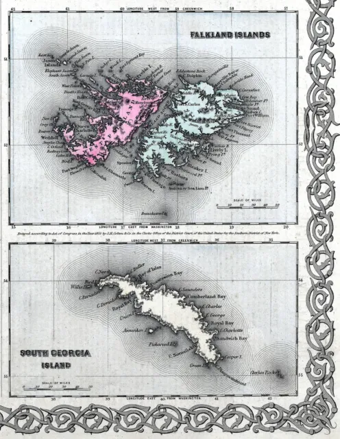 1874 Colton Map South America Patagonia Falkland Islands Argentina Chile Georgia 3