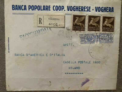 RACCOMANDATA DEL 1944 VOGHERA VIAGGIATA CON 5 MARCHE DA BOLLO DA 50  E 30 CEN 