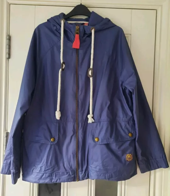 Joules Womens Rain Jacket Size 14 Blue Kristen Full Zip Hooded Coat Preloved